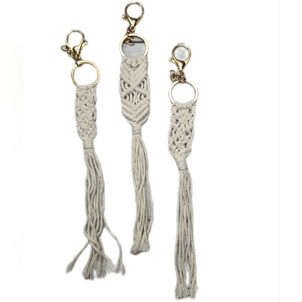 Handcrafted Macramé Keychain Set - Cream